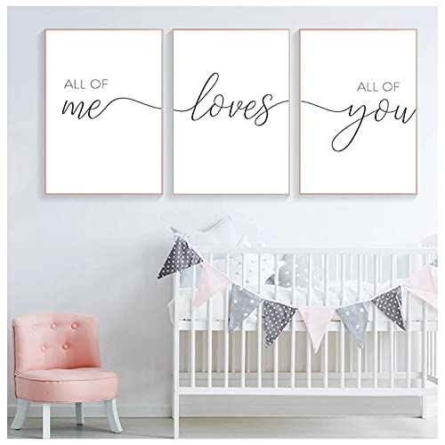 Yooyu Nordic All of Me Loves All of You Poster Druck Paar Zitate Leinwand Malerei Kinderzimmer Wandbilder Schlafzimmer Dekor 40x60cm (16x24in) x3 Rahmenlos von Yooyu