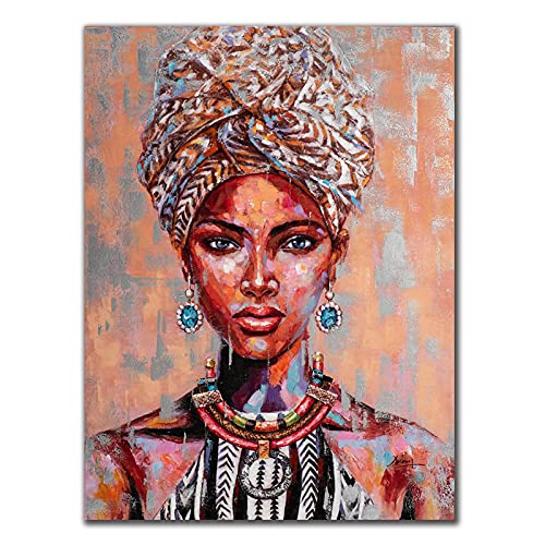 Yooyu Orange Brauntöne Schönheit Afrikanische Frau mit Turban Leinwand Gemälde Poster Drucke Wandkunst Bild für Wohnzimmer Dekor 80x120cm(31x47in) mit Rahmen von Yooyu
