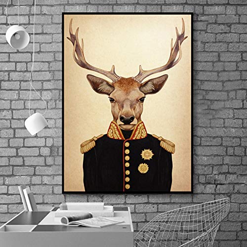 Retro Elch Hirschkopf Gemälde Wandkunst Wilde Tiere Poster Und Drucke Mode Leinwand Druck Bilder Wohnkultur 50x70cm (20x28in) Rahmenlos von Yooyu