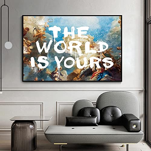 Retro-Gemälde The World Is Yours Scarface Trippy PSYCHEDELIC Poster und Drucke auf Leinwand Wandkunst Bild für Zimmer 91x183cm(35x72in) mit Rahmen von Yooyu