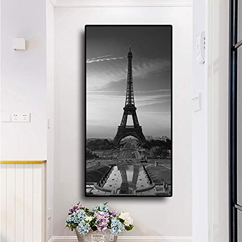 Schwarz-Weiß Paris Eiffelturm Landschaft Poster und Drucke Stadtbild Leinwand Kunst Wandbild für Wohnzimmer 60x120cm (24x47in) Rahmenlos von Yooyu