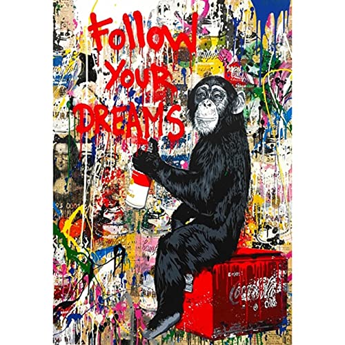 Yooyu Banksy Art Follow Your Dreams Monkey Leinwand Poster Graffiti Street Wall Art Poster Tiere für Wohnkultur Bilder 50x75cm Interner Rahmen von Yooyu