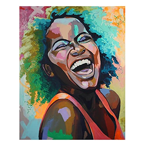 Yooyu Colorful African Woman Smile Face Posters and Prints on Canvas Painting Black Girl Wall Art Picture for Living Room Decor 60x90cm(24x35in) Internal frame von Yooyu