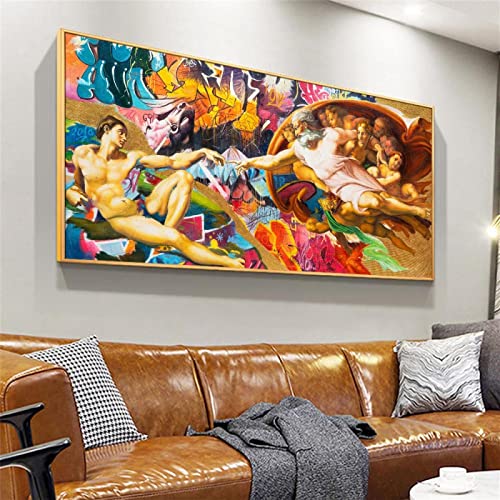 Yooyu Creation of Adam Paintings Druck auf Leinwand Graffiti Street Artwork Klassische berühmte Bilder für Zuhause, Wohnzimmer, Dekoration, 80 x 162 cm (31 x 64 Zoll) mit Rahmen von Yooyu