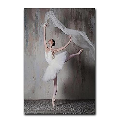 Yooyu Elegante Tänzerin Leinwand Gemälde Retro Nostalgische Ballerina Poster und Drucke Wandkunst Bilder für Wohnzimmer Wanddekoration 80x120cm(31x47in) mit Rahmen von Yooyu