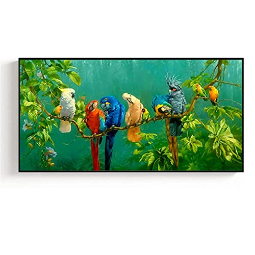 Yooyu Große Tierwandkunst, bunter süßer Papagei, Vogel auf Ast, Tierposter, Druck, Wandkunst, Wohnzimmer, Heimdekoration, 75 x 170 cm (30 x 67 Zoll) mit Rahmen von Yooyu