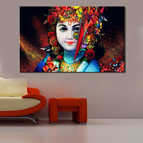 Yooyu Hinduismus Poster und Drucke Wandkunst Leinwand Gemälde Schöne Lord Krishna Bilder Wanddekoration für Wohnzimmer 60x90cm(24x35in) Innenrahmen von Yooyu