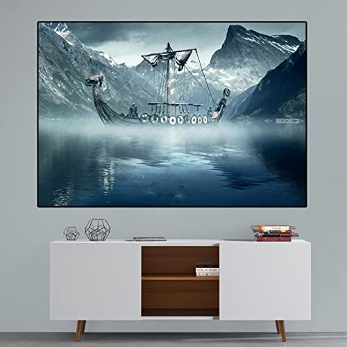 Yooyu Landschaft Kalte Nordsee Wikinger Langschiff Leinwand Gemälde An Der Wand Kunstposter Schlafzimmer Wohnkultur Wohnzimmer Drucke 70x90cm(28x35in) Kein Rahmen von Yooyu