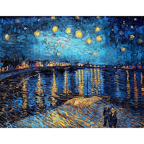 Yooyu Leinwandbild „Sternennacht auf der Rhone“ von Vincent Van Gogh Berühmter Künstler Kunstdruck Wandbild für Wohnzimmer 40x65cm(16x26in) mit Rahmen von Yooyu