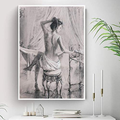 Yooyu Leinwanddruck Sexy Lady Body Art Gemälde Nackte Nackte Frau Nach Dem Bad Poster Zeichnung Drucken Wandbilder Home Deocr 30x40cm Rahmenlos von Yooyu