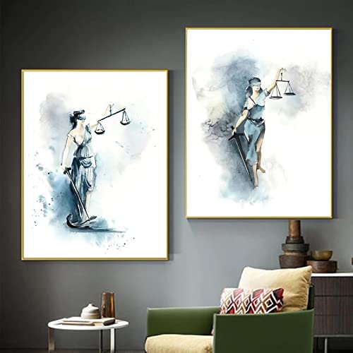 Yooyu Modern Aesthetic Artwork The Ancient Greek Goddess of Justitia Canvas Painting Posters and Print Wall Art for Home Decor 60x90cm(24x35in) x2 with frame von Yooyu
