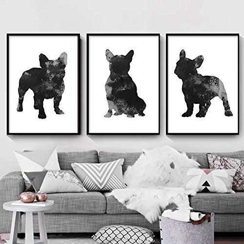 Yooyu Moderne Bild auf leinwand Einfache Tiere Schwarz Französische Bulldogge Mosaik Muster Druck Poster Für Kinderzimmer Wohnkultur 50x75cmx3 Rahmenlos von Yooyu