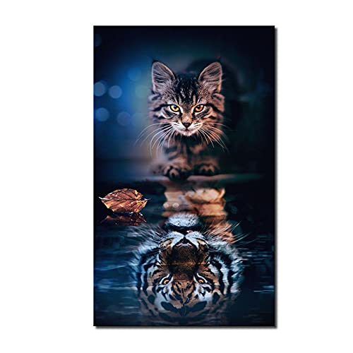 Yooyu Motivationsposter, süße Katze, Reflexion, Tiger im Wasser, Leinwandmalerei, Wandbild, Poster, Drucke, Wohnzimmerdekoration, 60 x 80 cm (24 x 31 Zoll), rahmenlos von Yooyu
