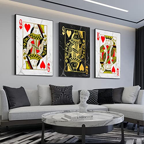 Yooyu Poker Spielkarten Leinwand Gemälde Motivierende Wandkunst Poster Drucken Wandbilder für Wohnzimmer Büro Dekorativ 60x90cm(24x35in) x3 mit Rahmen von Yooyu