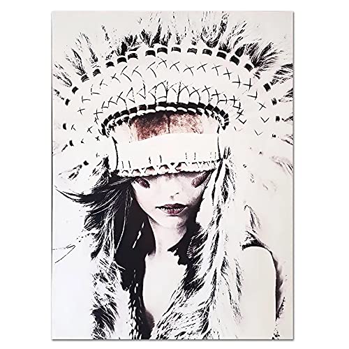 Yooyu Quadros Wall Indian Impression Retro Art Canvas Painting Wall Poster and Prints Pictures for Living Room Home Decor Decor 60x110cm(24x43in) with frame von Yooyu
