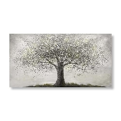 Yooyu Schwarz-weißer Baum des Lebens-Poster, modernes Gemälde, Druck auf Leinwand, Wandkunst, Gemälde für Wohnzimmer, Heimdekoration, 60 x 120 cm (24 x 47 Zoll), mit Rahmen von Yooyu