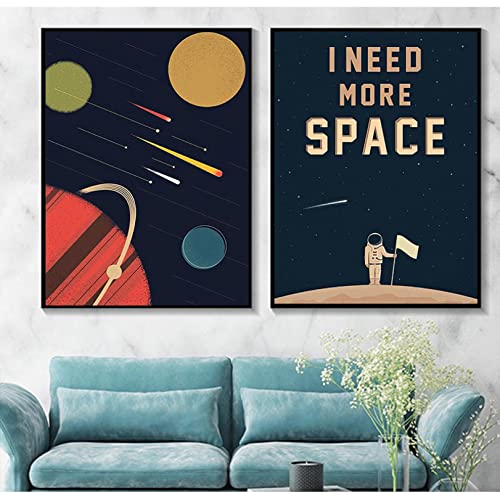 Yooyu Space Poster Wall Art Canvas Prints I Need More Space Science Art Canvas Painting Outer Space Planets Print Cosmos Poster 40x60cm(16x24in) x2 Frameless von Yooyu