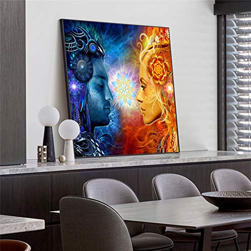 Yooyu Tantra Shiva und Shakti Wandkunst auf Leinwand, Hindu-Götter, Pop-Art-Poster an der Wand, Gemälde, Bilder für Wohnzimmer, 90 x 90 cm (35 x 35 Zoll) mit Rahmen von Yooyu