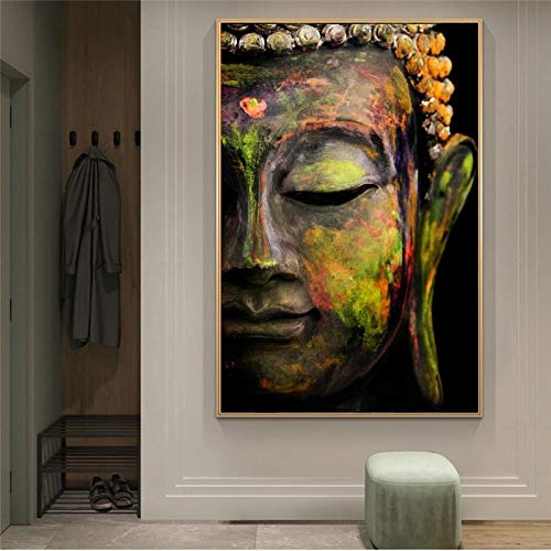 Yooyu Wandkunst-Leinwandbilder Lebendiges großes Buddha-Gesicht Wandkunst-Leinwandbilder Moderne Buddhismus-Leinwandkunst-Gemälde für Wohnzimmer 80x120cm(31x47in) mit Rahmen von Yooyu