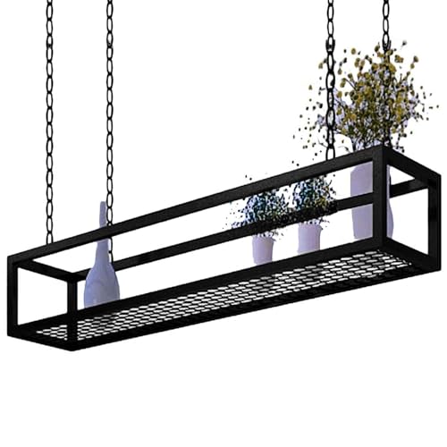 Hängeregal, an der Decke hängender Pflanzenständer, Metall-Eisen-Weinregal-Bücherregale, dekoratives Display-Aufbewahrungsregal für Balkon-Bar-Blumenladen, mit Eisenkettenartikel ( Size : 120x25x15cm von Yopappol