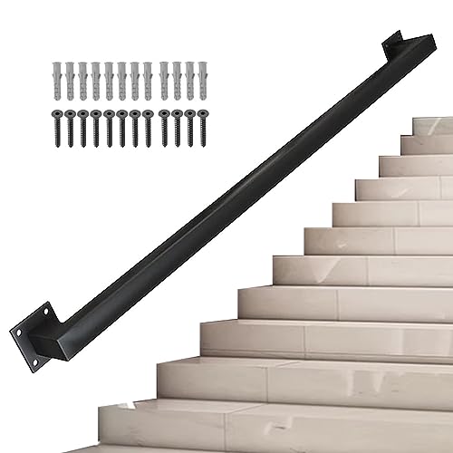 Treppengeländer-Handlauf, 1 m, 1,5 m, 2 m, 2,5 m, 3 m, Handläufe aus schwarzem Metall aus Schmiedeeisen für den Innen- und Außenbereich, Haltegriff mit Wandhaltern und Metallschrauben (Size : 4m) von Yopappol