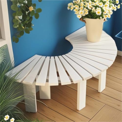 Yopappol Terrassenholzbank, Rundbank für den Außenbereich mit Lattensitz, rückenfreier Bankstuhl aus Massivholzlatten für Hinterhof, Garten, Poolrand, Eingangsbereich(Half Round) von Yopappol