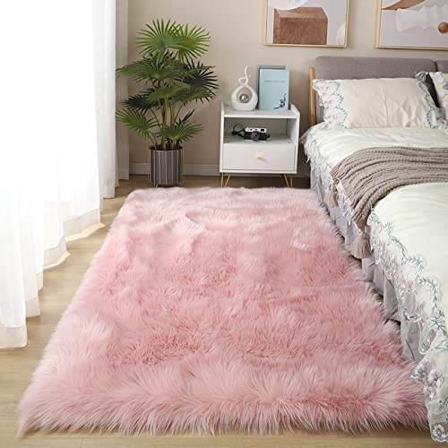 Yopeango Weißer Teppich, weißer Teppich, flauschiger Teppich, weiße Teppiche für Schlafzimmer, flauschige weiße Teppiche für Schlafzimmer, flauschiger weißer Teppich, weißer Teppich, rosa, 70 x 180 cm von Yopeango