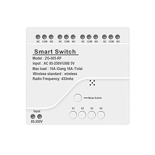 Yopeissn 4CH Zigbee Smart Light Switch AC 85-250V RF433 Empfangen 10A Relais Arbeiten mit Assistant, Tuya Smart Life von Yopeissn