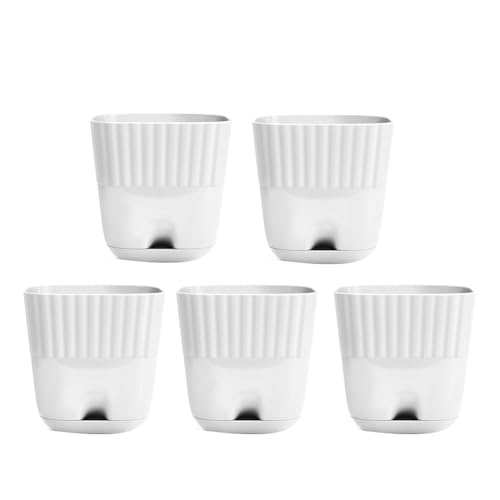 Yopeissn Blumentöpfe 6, 5er-Pack Quadratische Blumentöpfe mit Drainagelöchern und Untersetzeranschluss, für Drinnen und Draußen von Yopeissn