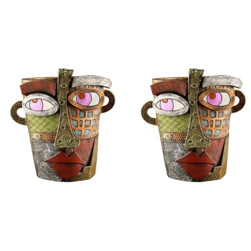 Yopeissn Handgemachter Brutalistischer Blumentopf mit Abstraktem Schönheitsgesicht, Großer Blumentopf für Den Innenbereich, Grüner Blumentopfbehälter von Yopeissn