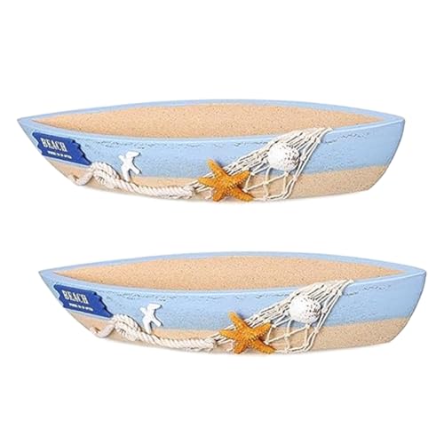 Yopeissn Holzboot-Tablett Zur Präsentation Von Segelboot-Modellen, 2er-Pack, Blaue Bootsmodell-Dekoration, Nautische Strand- und Ozean-Dekorationsset-Set von Yopeissn