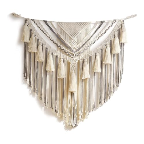 Yopeissn Makramee-Wandbehang, Großer Makramee-Wandteppich, Wandteppich Aus Gewebtem Boho-Quastengarn, Wanddekoration über Dem Bett für Zuhause, Einfache Installation, Einfach zu Verwenden von Yopeissn