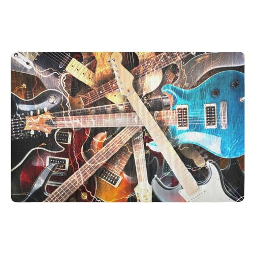 Fußmatte Innen 50x80cm Musik Gitarre Fußmatte Schmutzfänger Rutschfest Waschbar Eingangsteppich Matte Willkommen Matte für Haustür Hintertür Eingang Terrasse Garten Haustiere von Yopersonalizes