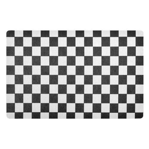 Fußmatte Innen 50x80cm Weiß Schwarz Kariert Fußmatte Schmutzfänger Rutschfest Waschbar Eingangsteppich Matte Willkommen Matte für Haustür Hintertür Eingang Terrasse Garten Haustiere von Yopersonalizes