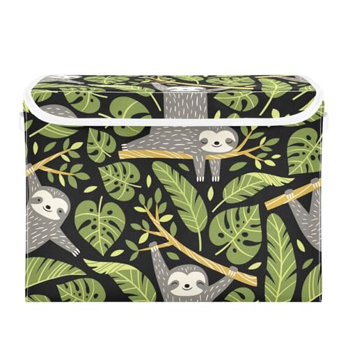 Yopersonalizes Aufbewahrungsboxen mit Deckel, Faultier Palmblatt Faltbarer Stoff-Aufbewahrungswürfel mit Griffen, Aufbewahrungskörbe für Regale, Kleidung, Spielzeug, Kleiderschrank, 42 x 32 x 30 cm von Yopersonalizes