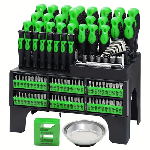 Magnetisches Schraubendreher-Set, robuster Chrom-Vanadium-Stahl, ergonomischer weicher Griff, Handwerkzeuge mit Kunststoff-Regal, für Reparaturen zu Hause, Heimwerker, Handwerk, 118-teilig von Yopption