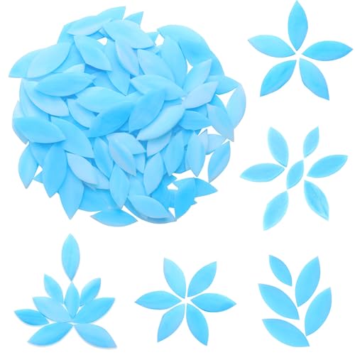 Yoption 100 Stück Blütenblatt-Mosaikfliesen, handgeschnittene Buntglas-Blumenblätter, Fliesen für Kunsthandwerk und Heimdekorationen (Hellblau) von Yoption