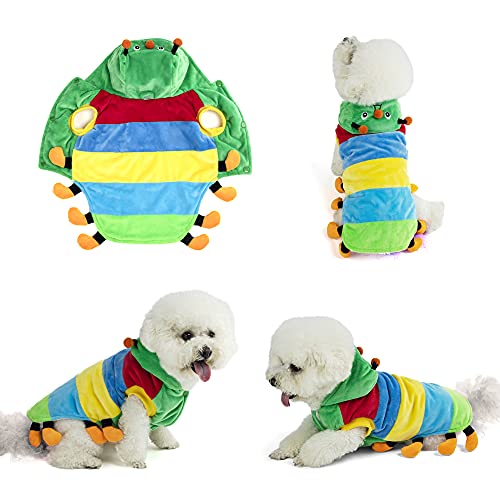 Yoption Hundekostüm, Motiv: Raupe, Grün, für Halloween, Cosplay, Kapuzenpullover, lustige Outfits für Welpen, Hunde, Kätzchen (L) von Yoption