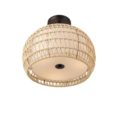 Vintage Hängend Rattan Deckenleuchte,Rustikal Deckenlampe Geflochten,Handgefertigte Boho Rattan Deckenleuchten Rattan Lampe,Bauernhaus Leuchten für schlafzimmer wohnzimmer küche badezimmer balkon von Yopyuenn