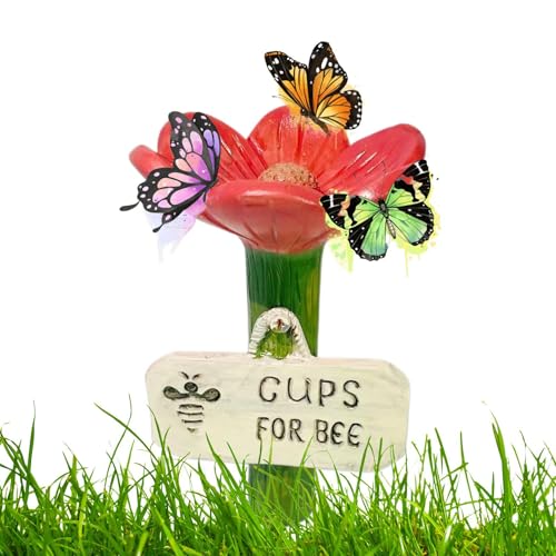 Yorajuy Schmetterlings-Bewässerungsstation – Blumenförmige -Futterstation, Trinkbecher, hygienisch, durstige Bestäuber, Feeder, Bunte Schmetterlingsbecher für Rasen, Auffahrt, Bauernhof von Yorajuy