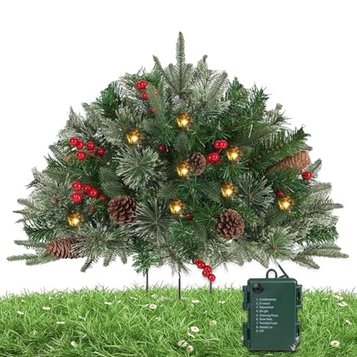 Yorajuy Weihnachtsurnenfüller - Beleuchteter künstlicher Weihnachtsurnenfüller mit Stativpfahl - Urlaubsdekoration für Familientreffen Garten Blumenbeete von Yorajuy