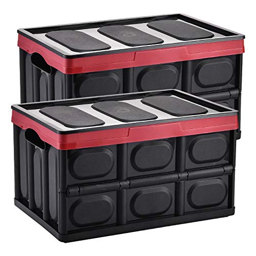 Yorbay 2 Stück 55L Profi Klappbox Transportbox Aufbewahrungsbox mit Deckel und Handgriff aus Kunststoff Mehrweg 53x36x29 cm (55L, Schwarz) von Yorbay