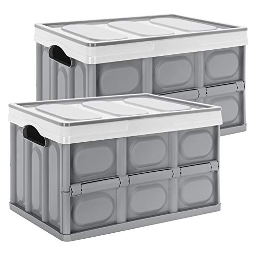 Yorbay 2er-Set 30L Profi klappbox Transportbox Mit Deckel,Faltbarer Aufbewahrungsbox mit Handgriff,Stapelbare Kisten Storage Box Faltboxen Stapelboxen Für Aufbewahrung Und Transport,PP,Grau (30L) von Yorbay