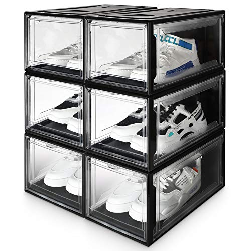 Yorbay 6er Set, Schuhbox Schuhregal, stapelbarer Schuhorganizer, plastikbox mit durchsichtiger Tür, Schuhaufbewahrung, 37 x25,5 x 20 cm, für Schuhe bis Größe 48, Super transparent schwarz von Yorbay