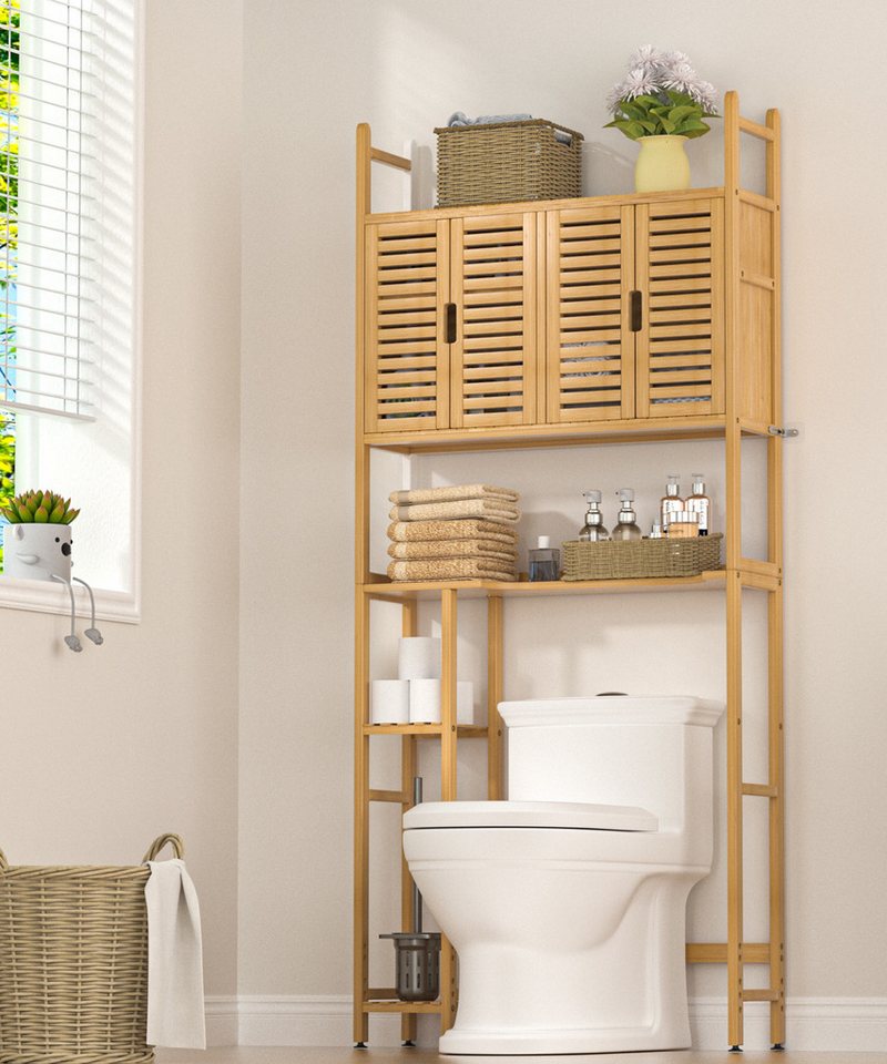 Yorbay Badregal Toilettenregal aus Bambus, Badezimmerregal mit Schrank 79*23*176CM von Yorbay