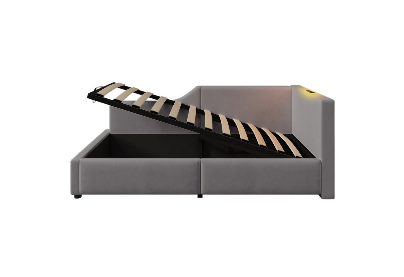 Yorbay Bettgestell Vielseitiges Polsterbett 90x190cm-Tagesbett & Schlafsofa mit Stauraum (Bettgestell+USB+Type C+Leselampe), Kinder- und Jugendbett-Inkl. Leselicht & USB-C-Ladefunktion,Grau von Yorbay