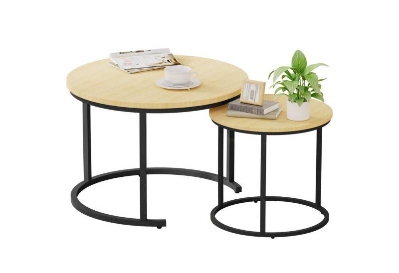 Yorbay Couchtisch 2er Set Runde Beistelltische aus Holz & Metall Moderne Kaffeetische, Beistelltische für Wohnzimmer Schlafzimmer von Yorbay