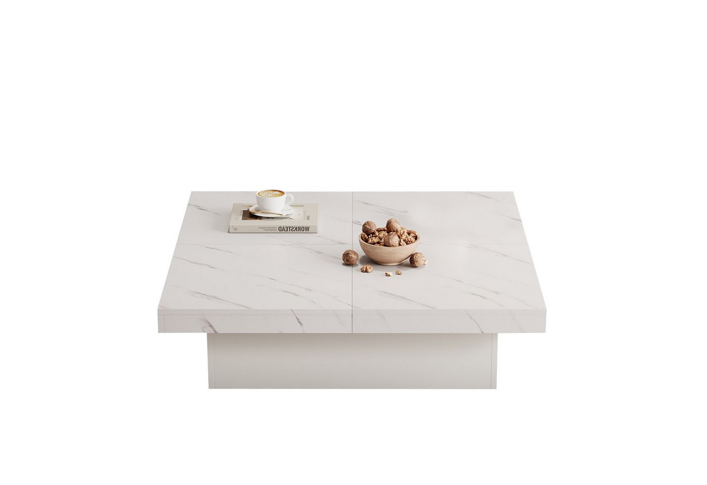 Yorbay Couchtisch Quadratischer Wohnzimmertisch 90 x 90 x 25 cm, mit 4 Schubladen,Schiebbarer Tischplatte von Yorbay