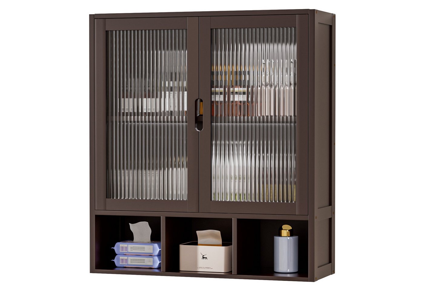 Yorbay Hängeschrank Bambus Badezimmerschrank (59x22x66 cm, Magnetverschluss & verstellbare Regale) Wandschrank mit Doppeltüren von Yorbay