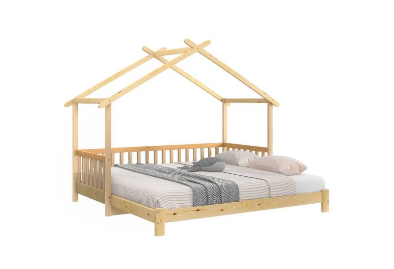 Yorbay Hausbett Erweiterbares Baumhausbett mit Dachdesign, 90x200cm/180x200cm, 2-in-1 Ziehbares Kinderbett, Stabiles Kiefernholz von Yorbay